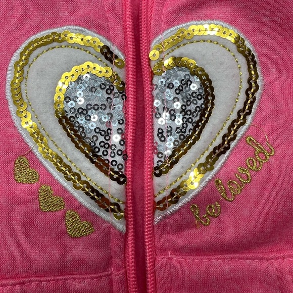 Real Love Girls Pink Hooded Zip Up Sweatshirt with Sequin Heart Size 18 Months - Picture 4 of 7